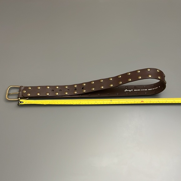 Jimmy’Z Wide Brown Leather Vintage Belt Size 32-34 Brass Studs & Brass Buckle - Picture 3 of 13